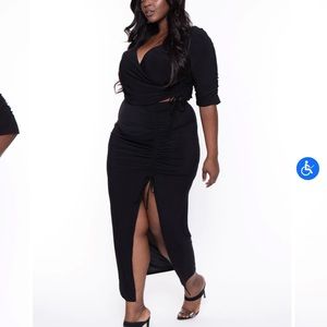 Two piece ruched maxi skirt and top set